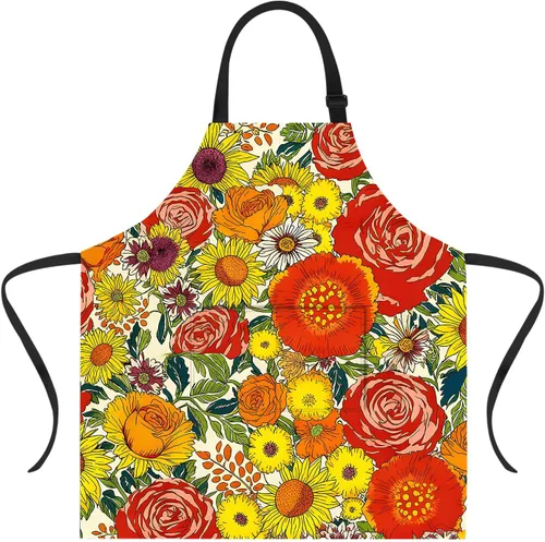 Miniatura 21 de ANNA QUEEN Delantal con 2 bolsillos impermeable para mujeres y hombres, estampado floral ajustable para cocina, hornear, barbacoa