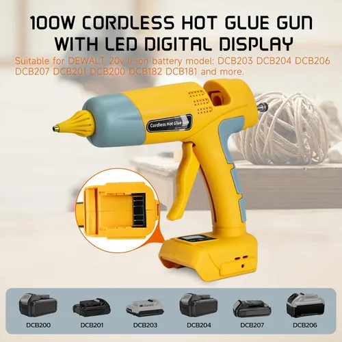 Miniatura 3 de Pistola de pegamento caliente inalámbrica para batería Dewalt de iones de litio de 18 V/20 V, pistola de aire caliente de 100 W con pantalla digital