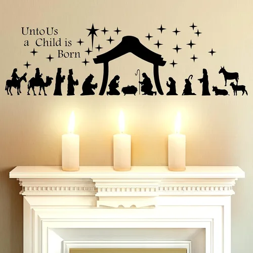 Miniatura 8 de Chinco Calcomanías grandes de decoración de pared con belén de Navidad, calcomanías de vinilo para pared, decoración de Navidad, murales religiosos