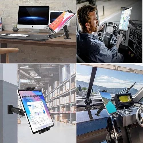 Miniatura 7 de Soporte para tablet de automóvil, base de taladro resistente, soporte para tableta de camión, para iPad, Samsung Tab de 5 a 13 pulgadas, tableta