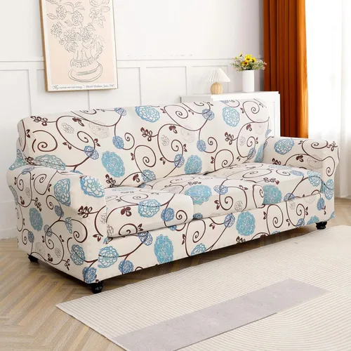 Miniatura 2 de SearchI Funda elástica para sofá con estampado, Funda de sofá impresa, 4 piezas de funda elástica para sofá con 3 fundas de cojín separadas
