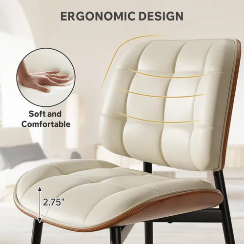 Miniatura 8 de Silla de comedor, moderna de mediados de siglo con cojín grueso, sillas de cocina tapizadas de piel sintética con respaldo de madera curvada de Beige