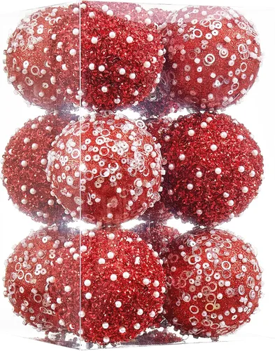 12 unidades de adornos de bolas de Navidad, adornos de bolas de Navidad rojas, decoraciones de perlas de plástico irrompibles para colgar en fiestas