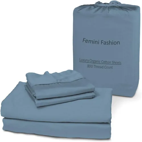 Miniatura 17 de Femini Fashion Juego de sábanas de 4 piezas 100% algodón orgánico certificado de 800 hilos y 24 pulgadas de profundidad
