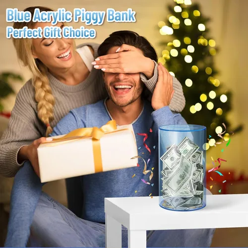 Miniatura 7 de hizgo Alcancía azul transparente para adultos y niños, tarro de ahorro de acrílico no penible, debe romperse para abrir, tamaño mediano