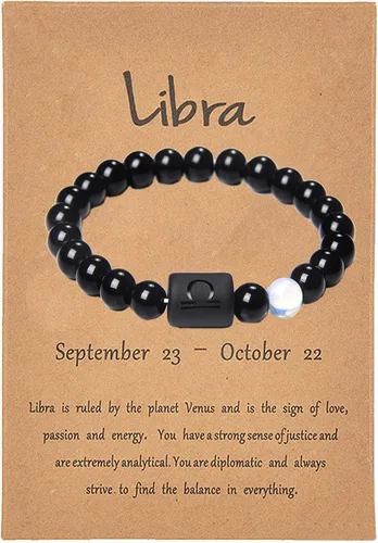 Dcfywl731 Pulsera de pareja del zodiaco para hombres, pulseras de piedra natural de ónix negro para mujeres, regalos para hombres, regalos para