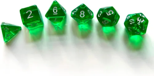 Free League Dragonbane: Juego de dados – Juego de 6 dados transparentes verdes, Free League Publishing, incluye D4, D6, D8, D10, D12 y D20