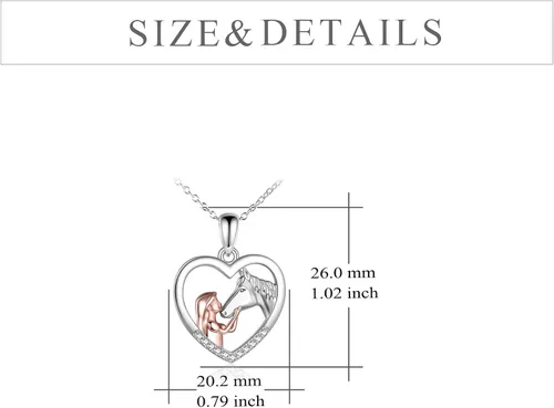 Miniatura 4 de YFN - Collar con dije de caballo de plata fina para niñas, regalo de caballos para mujeres y niñas (collar de caballo con una niña color rosa)