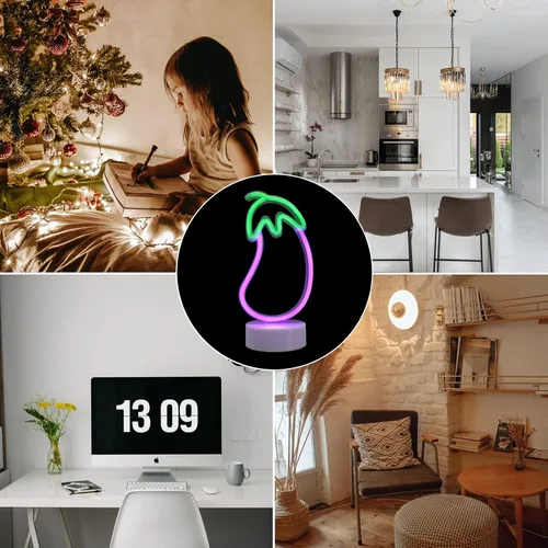 Miniatura 9 de ENUOLI Letrero de neón en forma de berenjena, letrero LED de neón de berenjena para dormitorio, luces de berenjena moradas, lámpara USB / funciona