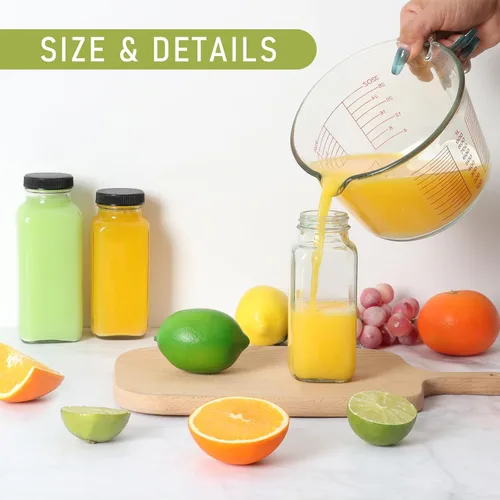 Miniatura 6 de Botellas de vidrio para jugo de 8 onzas con tapas, paquete de 6, botella de agua reutilizable, botellas de jugo para batidos, leche, almacenamiento