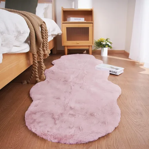 Miniatura 16 de Ghouse Alfombra ultrasuave de pelo sintético de conejo, alfombras lavables a máquina para dormitorio, alfombras esponjosas para sala de estar, Blanco