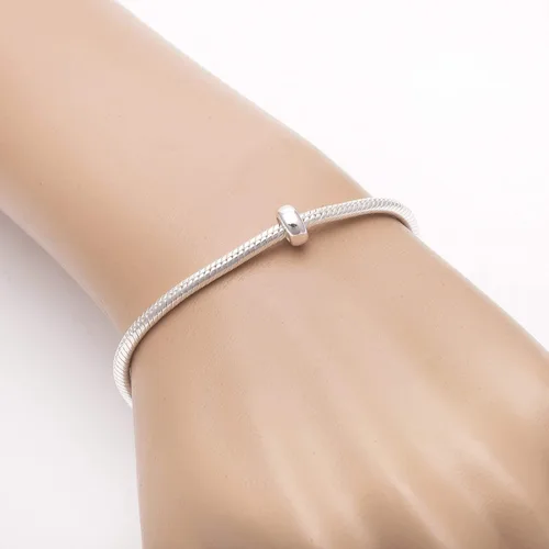 Miniatura 5 de 2 dijes espaciadores redondos de goma de plata de ley 925 para Pandora pulsera de cadena de serpiente de 0.118 in