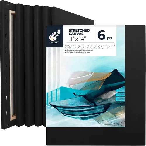 Miniatura 9 de Artkey Paquete de 6 lienzos negros, 8 x 10 pulgadas, triple imprimado, sin ácidos, 100% algodón, para acrílicos, óleo, pinturas de acuarela