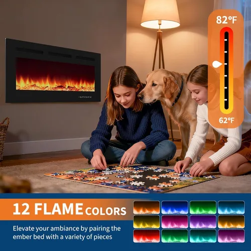 Miniatura 6 de Insertos de chimenea eléctrica de 40 pulgadas – Chimeneas montadas en la pared de marco ultra estrecho de 1500/750 W con 3 modos de calefacción, 12