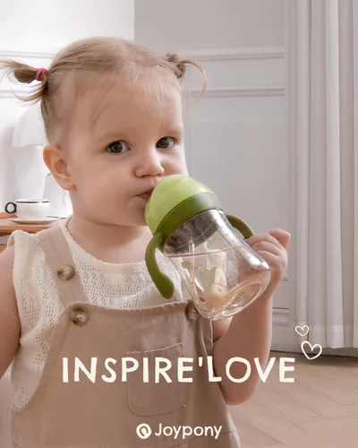 Miniatura 7 de Joypony Vasos para sorber para niños pequeños de 1 a 3 años, vaso con popote con peso a prueba de derrames con asa para bebés de 6 meses en Verde/1
