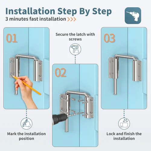 Miniatura 6 de Cerradura de puerta corredera con asa mejorada, cerradura multi-ángulo en forma de U de 2.38" para puerta corredera de granero de 90/180 grados, 1
