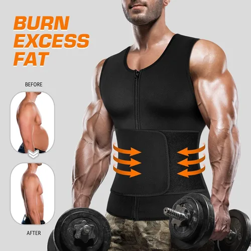 Miniatura 3 de Cimkiz Men's Waist Trainer Sauna Suit Shirt, Gym & Exercise Compression Vest, Sweat-Boosting Workout Top Negro