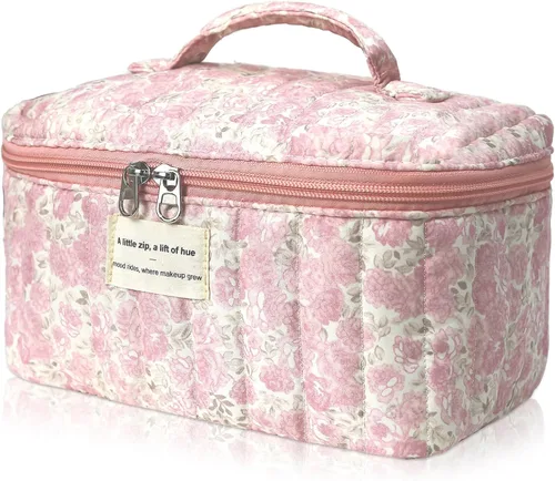 Miniatura 36 de Gosect Bolsa de maquillaje grande, bonita bolsa de cosméticos para mujeres y niñas, bolsa de aseo estética de coqueta floral, bolsa organizadora