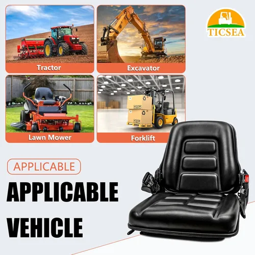Miniatura 7 de Asiento universal de carretilla elevadora, asiento de tractor con cinturón de seguridad, respaldo ajustable e interruptor de posición del operador