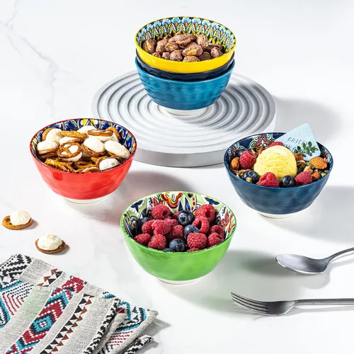 Miniatura 8 de HENXFEN LEAD Cuencos de Cerámica para Aperitivos y Postres, Juego de 6 - 12 Oz Juego de Cuencos Pequeños Coloridos para Helado, Nueces, Condimentos