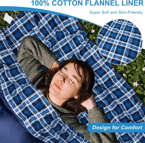 Miniatura 3 de Saco de dormir doble de Agemore de franela de algodón para acampar, hacer mochilero o senderismo. Saco de dormir impermeable de tamaño Queen para 2