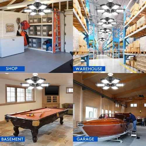 Miniatura 7 de Luyata Paquete de 4 luces LED de garaje de 200 W deformables 20000 lm cerca del techo, 6500 K, luz LED ultra brillante para tienda con 6 paneles