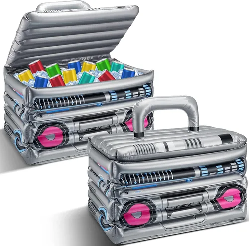 Miniatura 7 de Cunhill 1 Pieza Enfriador de Bebidas Inflable Boom Box Decoraciones de Fiesta Temática de Verano de los 80s 90s Enfriador Inflable Radio Boom Box