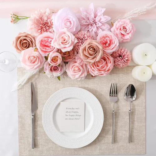 Miniatura 8 de Floweroyal Flores artificiales, rosas falsas, dalia con tallos para ramos de novia, baby shower, arreglo floral, centros de mesa, decoración