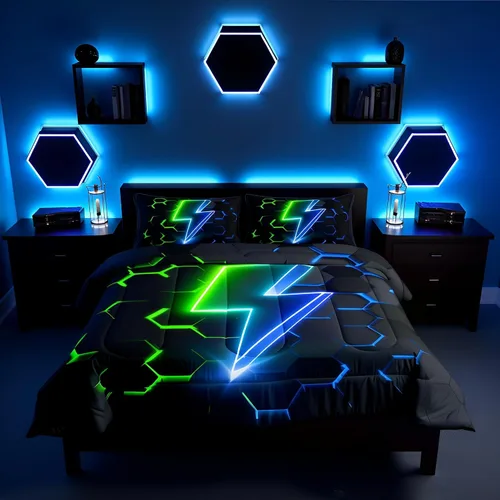 Miniatura 41 de Juego de edredón de pavo real en acuarela tamaño King, elegante y hermoso juego de ropa de cama edredón de plumas azules de 3 piezas para niños