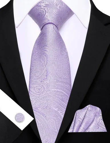 Miniatura 152 de Barry.Wang - Juego de corbata de seda para hombre, diseño de cachemira, pañuelo y gemelos de bolsillo