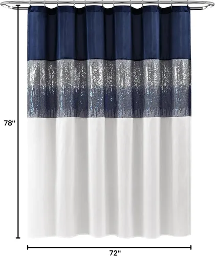 Miniatura 7 de Lush Decor Cortina de ducha de cielo nocturno, individual, 72 pulgadas de ancho x 78 pulgadas de largo, azul marino y blanco, cortina de ducha