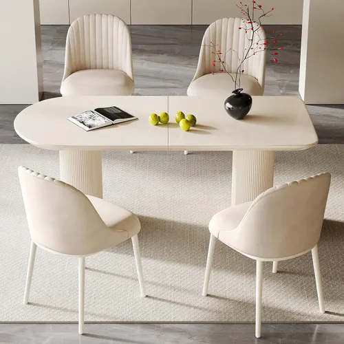 Miniatura 31 de Mesa de comedor negra de 55 pulgadas, una mesa rectangular de extremo redondeado con patas de diseño ondulado para cocina, comedor, oficina en casa