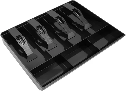 Miniatura 2 de Bandeja para cajón de caja registradora con 4 compartimentos para billetes/3 monedas para almacenamiento de dinero, color negro