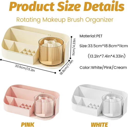 Miniatura 3 de DASITON Organizador de Maquillaje de Gran Capacidad con Soporte Giratorio de 360° para Brochas de Maquillaje, Organizadores de Almacenamiento