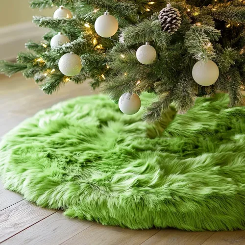 Miniatura 9 de AISENO Falda de árbol de Navidad de 60 pulgadas, decoración navideña de felpa de piel sintética beige para árbol de Navidad, fiesta festiva