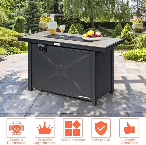Miniatura 6 de COSTWAY Mesa para fogata de propano de 42 pulgadas, mesa rectangular de gas para exteriores de 60,000 BTU con mesa de cerámica, roca de lava