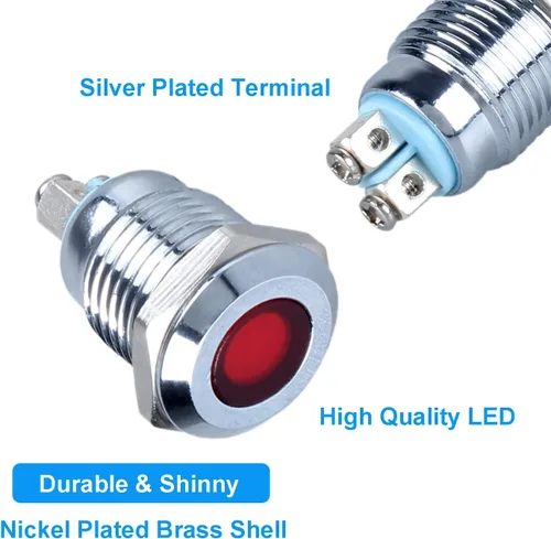 Miniatura 3 de 5pcs 0.472 in 12V-24V 15mA indicador LED de ahorro de energía impermeable IP67 luz de señal de metal piloto Dash lámpara de 0.47 pulgadas agujero
