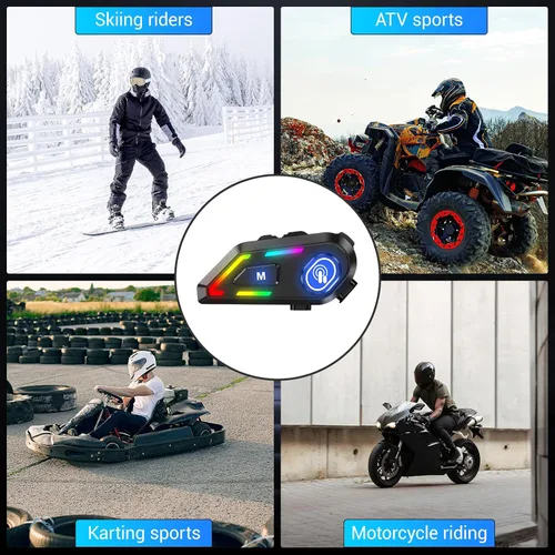 Miniatura 7 de Auriculares Bluetooth para casco con luces RGB para conductores, altavoces de casco con micrófonos duales, llamadas manos libres, música, IPX5