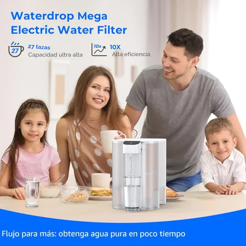 Miniatura 2 de Waterdrop Gran dispensador de filtro de agua eléctrico de 27 tazas, sistema instantáneo recargable de 200 galones, certificado NSF/ANSI Blanco