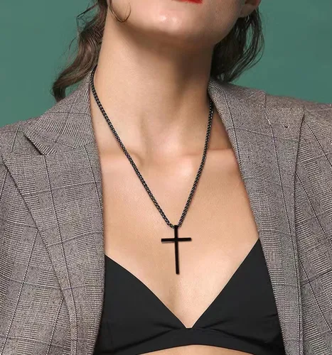 Miniatura 7 de Collar de cruz para hombre, regalo de Navidad, colgante de cruz, versículo bíblico, collares de acero inoxidable