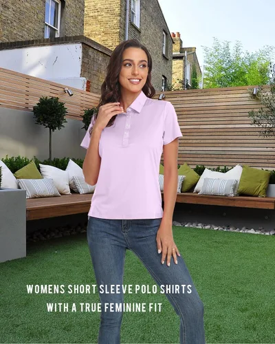 Miniatura 3 de URMOSS Polo de golf para mujer, transpirable, de manga corta, ligera, 4 botones