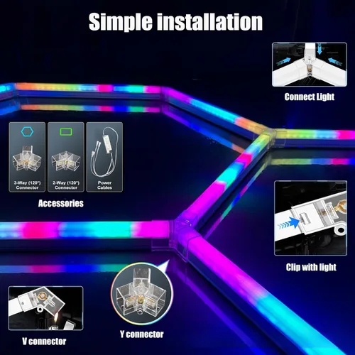 Miniatura 8 de 25Pack RGB Hexagon Lights,Music Sync 5Hex LED Hexagon Lights,RGB 358 Kinds of Changes Dimmable Speed-Adjustable DIY Color-Changing Lights Smart App