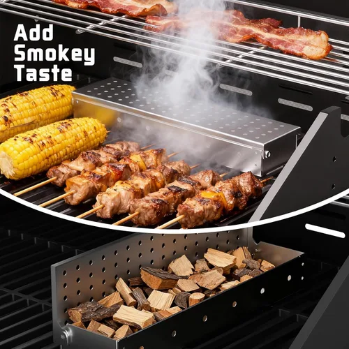 Miniatura 5 de SKOK Parrilla de gas propano de 4 quemadores con quemadores laterales y traseros infrarrojos, parrilla de barbacoa al aire libre con rejillas