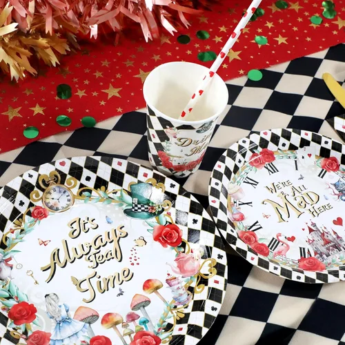 Miniatura 6 de Decoraciones para la fiesta del té de Alicia - Platos de papel para baby shower, servilletas, tazas y pajitas para 24 invitados, juego de vajilla