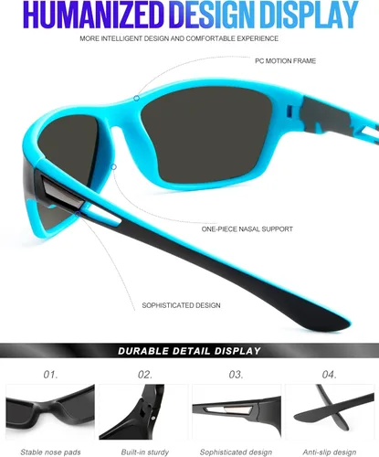 Miniatura 4 de KALIYADI Gafas de sol polarizadas para hombre, gafas de sol deportivas para conducir, ciclismo, pesca, con protección UV Negro mate/azul hielo/azul