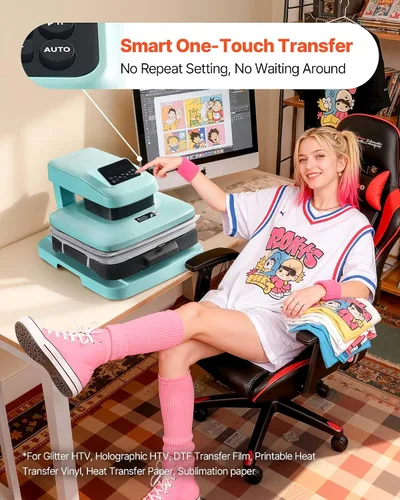 Miniatura 4 de Máquina de presión de calor automática VEVOR, 15 x 15 pulgadas, máquina de estampado para playeras con liberación automática y presión ajustable