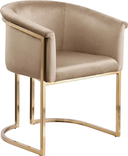 Meridian Furniture 758Beige-C Tierra Collection Modern | Silla de comedor tapizada contemporánea con lujoso terciopelo beige, acabado de latón