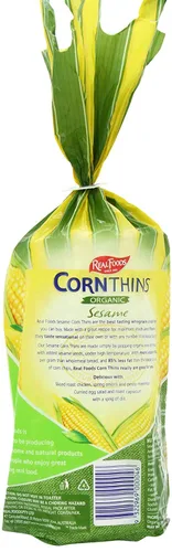 Miniatura 2 de Real Foods Paquete de 2 pasteles de maíz orgánico de sésamo fino de 5.3 onzas, pasteles de maíz orgánico dorado madurado por el sol con sésamo