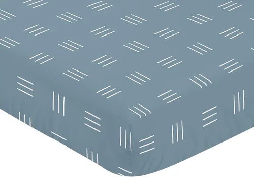 Miniatura 3 de Sweet Jojo Designs Azul oscuro Boho Mudcloth Sábana bajera para cuna para niño o niña, cama de bebé, cuarto de bebé, color azul pizarra y blanco