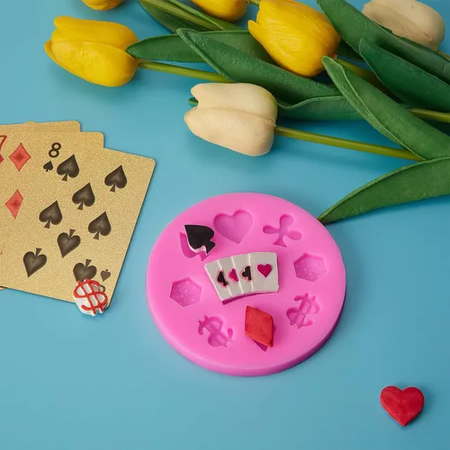Miniatura 5 de WILLBOND 2 moldes de silicona para póquer, moldes de chocolate con temática de casino en 3D, mini tarjetas de corazón para dulces, fondant, rosa